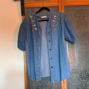 Embellished Blue Button Down Shirt